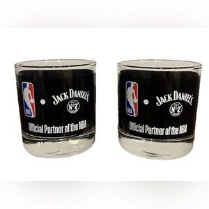 Jack Daniels Old No 7 Glass Cup Low-ball Basketball NBA Whiskey Bourbon Set Pair